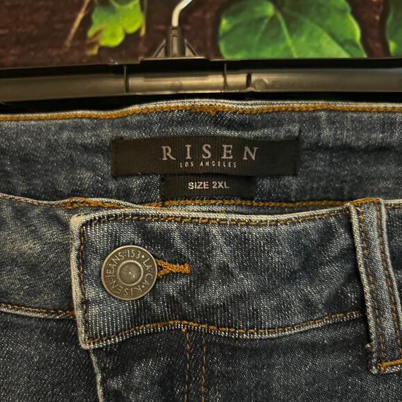 Risen Jeans Womens 2XL XXL Blue Stretch Hi-Rise Distressed Denim Pants Skinny - Picture 3 of 3